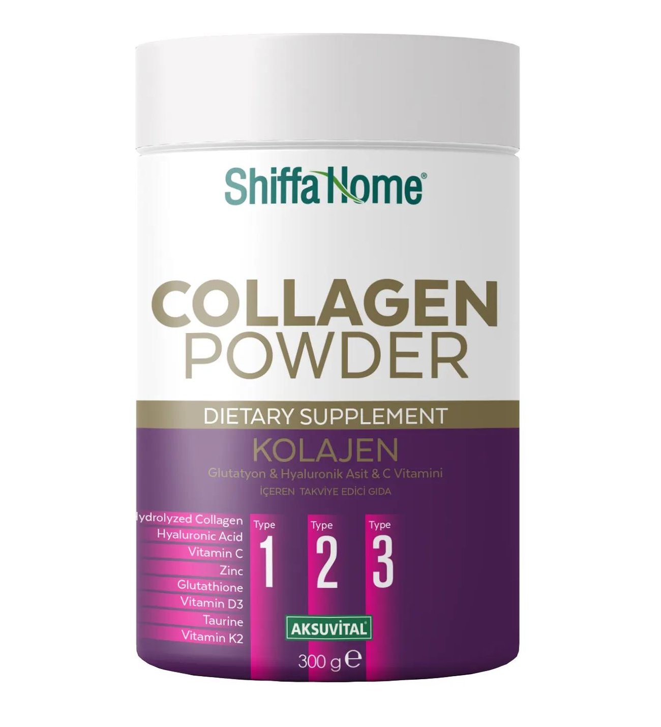 Shiffa Home Kolajen, Glutatyon & Hyaluronik Asit & C Vitamini İçeren Takviye Edici Gıda -300gr